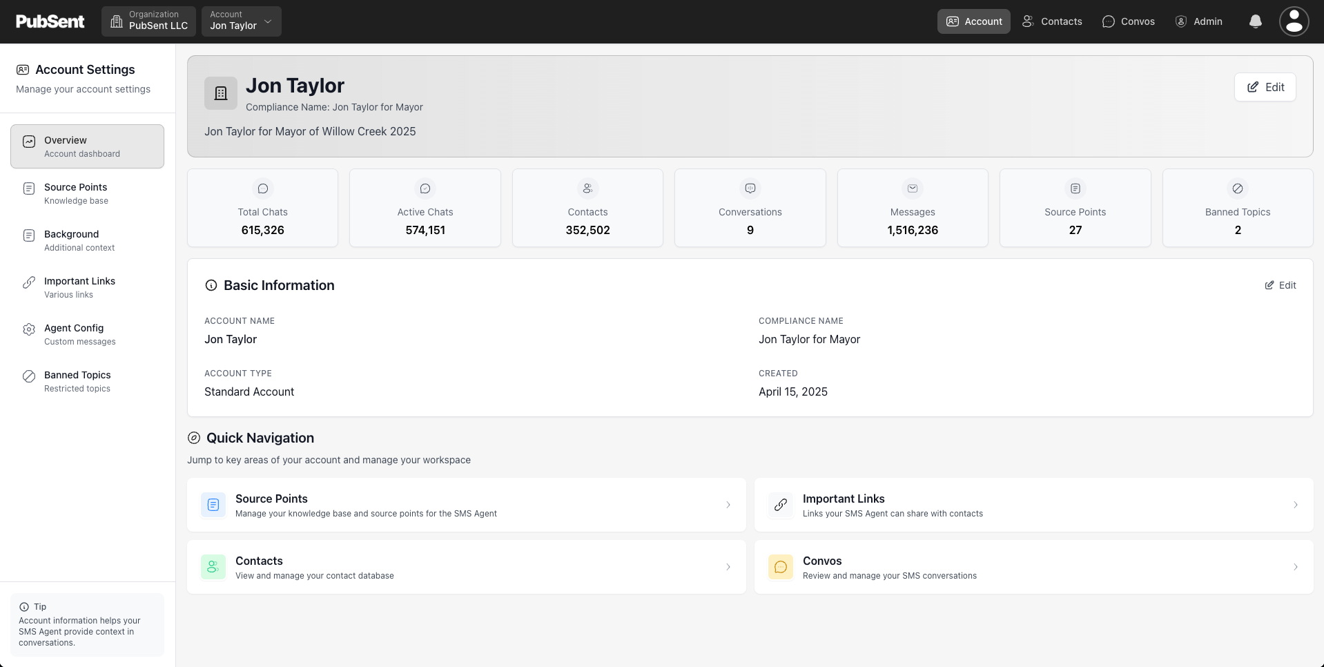 Account Management Interface