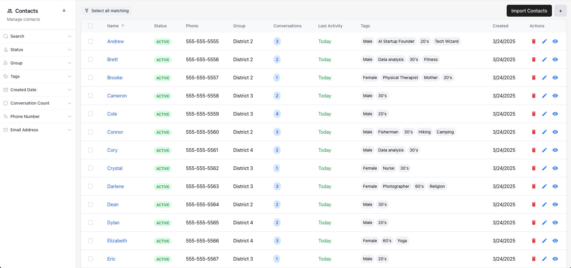 Contact Management Interface