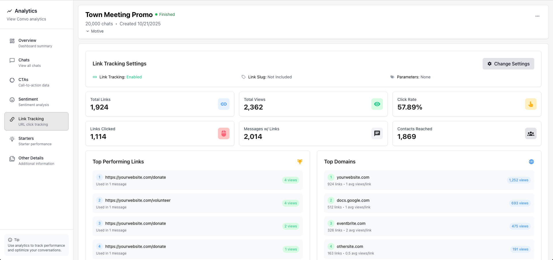 Link Tracking Interface